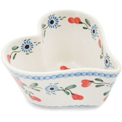 Polish Pottery Heart Shaped Bowl 6&quot; Cherry Blossoms