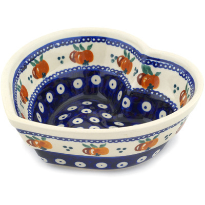 Polish Pottery Heart Shaped Bowl 6&quot; Country Apple Peacock