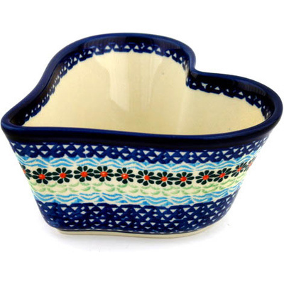 Polish Pottery Heart Shaped Bowl 6&quot; Daisies By The Sea
