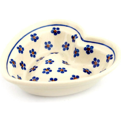 Polish Pottery Heart Shaped Bowl 6&quot; Daisy Dots