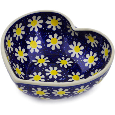 Polish Pottery Heart Shaped Bowl 6&quot; Daisy
