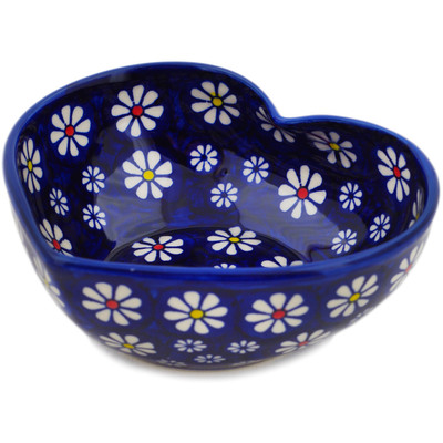 Polish Pottery Heart Shaped Bowl 6&quot; Daisy Jazz UNIKAT