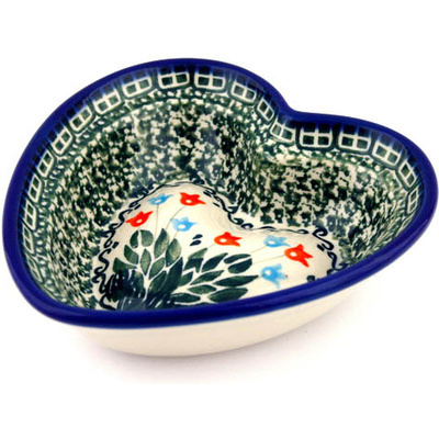 Polish Pottery Heart Shaped Bowl 6&quot; Dancing Tulips