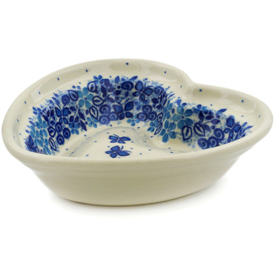 Polish Pottery Heart Shaped Bowl 6&quot; Delicate Blue UNIKAT