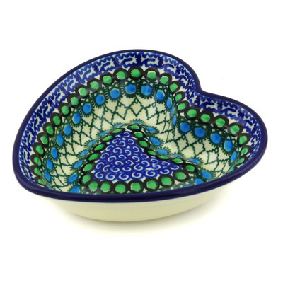 Polish Pottery Heart Shaped Bowl 6&quot; Emerald Basket UNIKAT