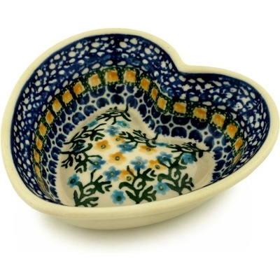 Polish Pottery Heart Shaped Bowl 6&quot; Field Of Wildflowers