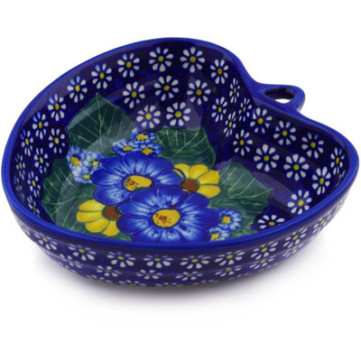 Polish Pottery Heart Shaped Bowl 6&quot; Floral Fruit Basket UNIKAT