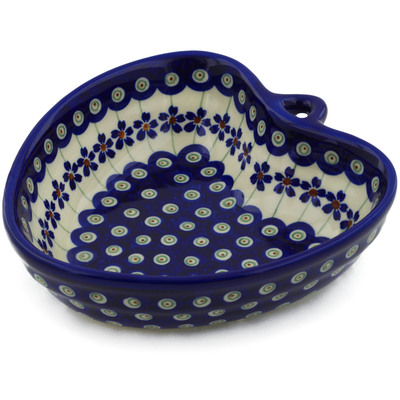 Polish Pottery Heart Shaped Bowl 6&quot; Flowering Peacock