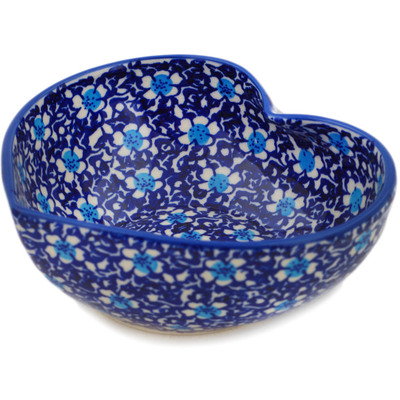 Polish Pottery Heart Shaped Bowl 6&quot; Flowers On The Lake
