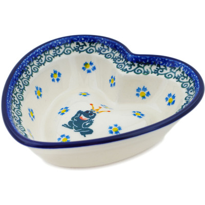 Polish Pottery Heart Shaped Bowl 6&quot; Frog Prince