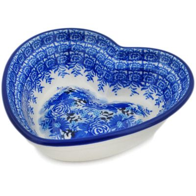 Polish Pottery Heart Shaped Bowl 6&quot; Frosted Bouquet UNIKAT