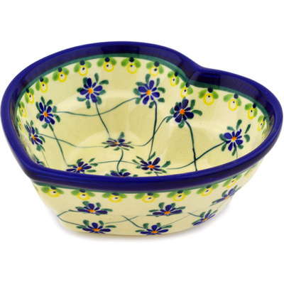 Polish Pottery Heart Shaped Bowl 6&quot; Gingham Trellis