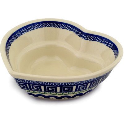 Polish Pottery Heart Shaped Bowl 6&quot; Grecian Peacock