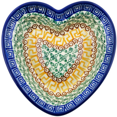 Polish Pottery Heart Shaped Bowl 6&quot; Grecian Sea
