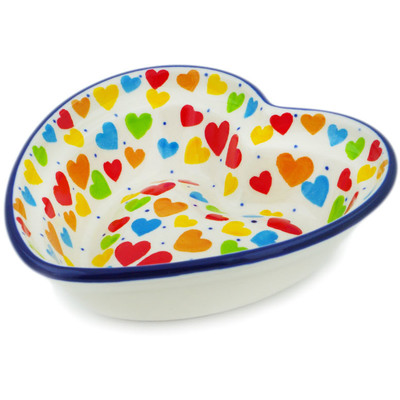 Polish Pottery Heart Shaped Bowl 6&quot; In Love With Love UNIKAT