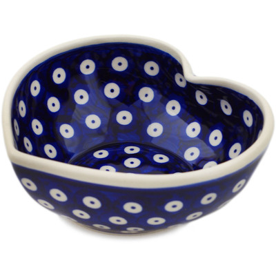 Polish Pottery Heart Shaped Bowl 6&quot; Peacock Eyes