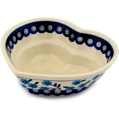 Polish Pottery Heart Shaped Bowl 6&quot; Peacock Poppies