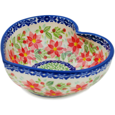 Polish Pottery Heart Shaped Bowl 6&quot; Precious Pentas UNIKAT