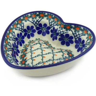 Polish Pottery Heart Shaped Bowl 6&quot; Primrose Trellis