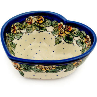 Polish Pottery Heart Shaped Bowl 6&quot; Red Cabbage Roses