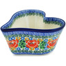 Polish Pottery Heart Shaped Bowl 6&quot; Red Poppy Burst UNIKAT