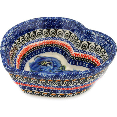 Polish Pottery Heart Shaped Bowl 6&quot; Regal Bouquet UNIKAT