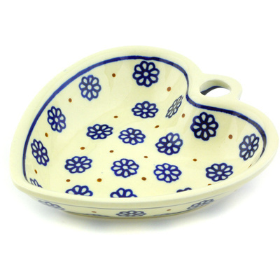 Polish Pottery Heart Shaped Bowl 6&quot; Simple Daisies