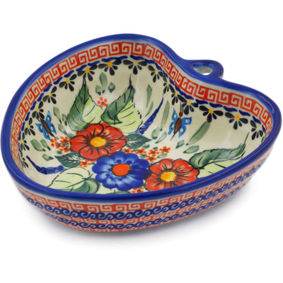 Polish Pottery Heart Shaped Bowl 6&quot; Spring Splendor
