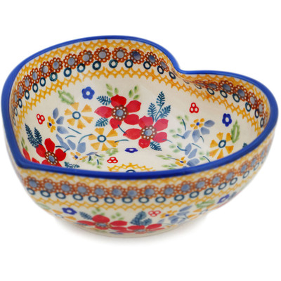 Polish Pottery Heart Shaped Bowl 6&quot; Summer Bouquet UNIKAT