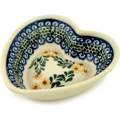 Polish Pottery Heart Shaped Bowl 6&quot; Summer Day