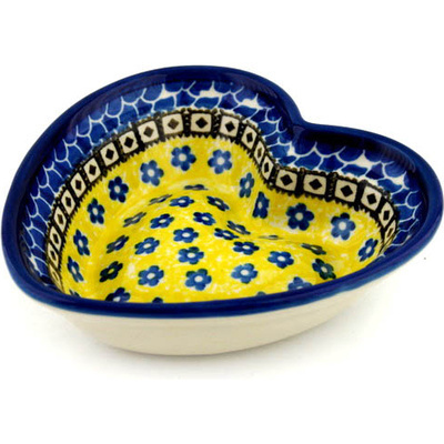 Polish Pottery Heart Shaped Bowl 6&quot; Sunburst Daisies