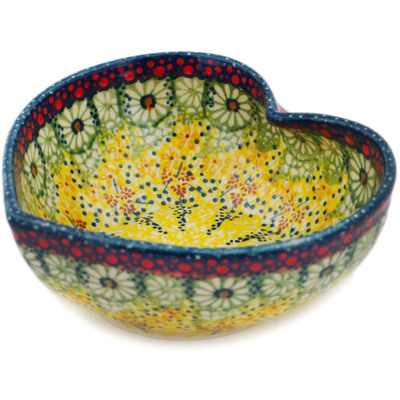 Polish Pottery Heart Shaped Bowl 6&quot; Sunshine Grotto UNIKAT