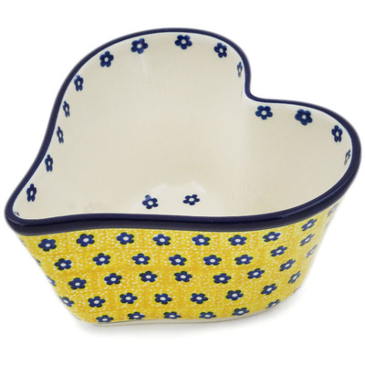 Polish Pottery Heart Shaped Bowl 6&quot; Sunshine