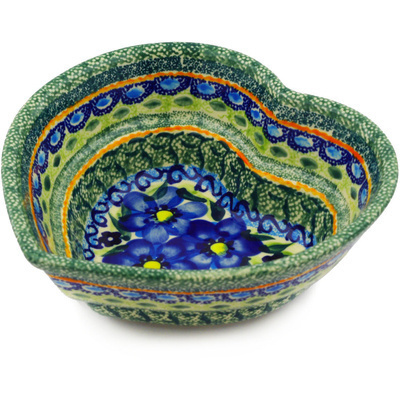 Polish Pottery Heart Shaped Bowl 6&quot; Texas Poppy UNIKAT