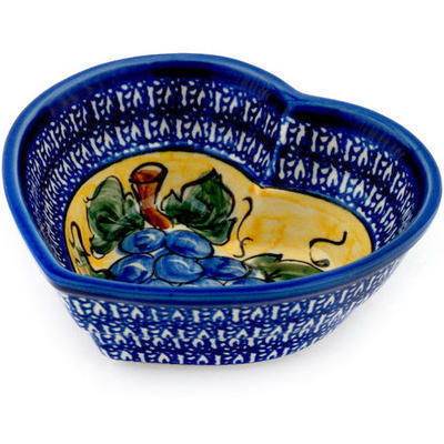 Polish Pottery Heart Shaped Bowl 6&quot; Tuscan Grapes