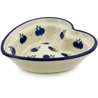Polish Pottery Heart Shaped Bowl 6&quot; Wild Blueberry