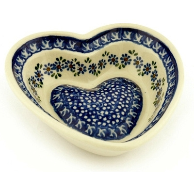 Polish Pottery Heart Shaped Bowl 6&quot; Wildflower Garland