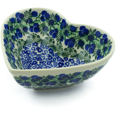 Polish Pottery Heart Shaped Bowl 7&quot; Blueberry Fields Forever