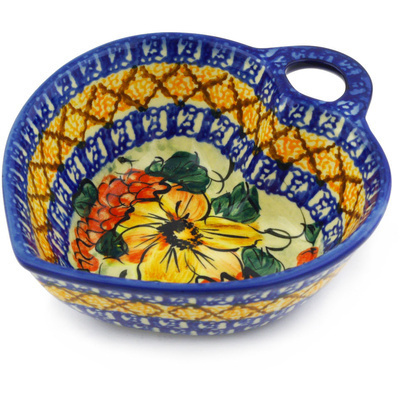 Polish Pottery Heart Shaped Bowl 7&quot; Colorful Bouquet UNIKAT