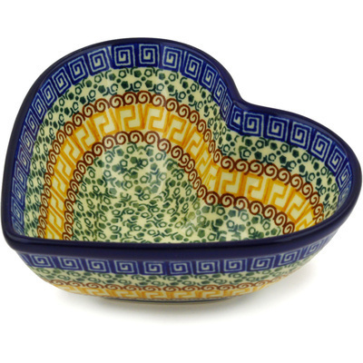 Polish Pottery Heart Shaped Bowl 7&quot; Grecian Sea