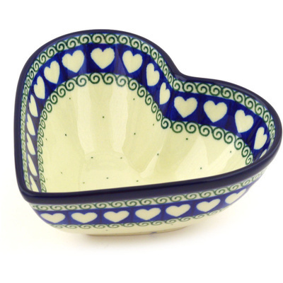 Polish Pottery Heart Shaped Bowl 7&quot; Light Hearted