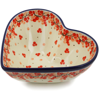 Polish Pottery Heart Shaped Bowl 7&quot; Red Currant