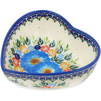 Polish Pottery Heart Shaped Bowl 7&quot; Spring Bouquet