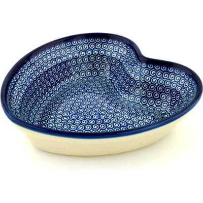 Polish Pottery Heart Shaped Bowl 8&quot; Baltic Blue