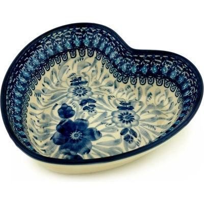 Polish Pottery Heart Shaped Bowl 8&quot; Bleu Boquet UNIKAT