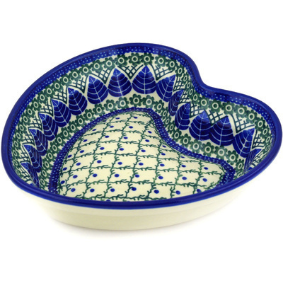 Polish Pottery Heart Shaped Bowl 8&quot; Blue Alpine