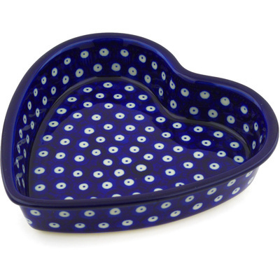 Polish Pottery Heart Shaped Bowl 8&quot; Blue Eyes