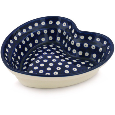 Polish Pottery Heart Shaped Bowl 8&quot; Blue Eyes