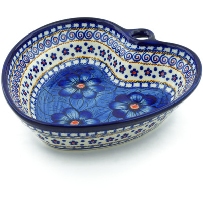 Polish Pottery Heart Shaped Bowl 8&quot; Blue Heaven UNIKAT