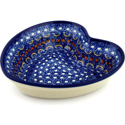 Polish Pottery Heart Shaped Bowl 8&quot; Blue Horizons